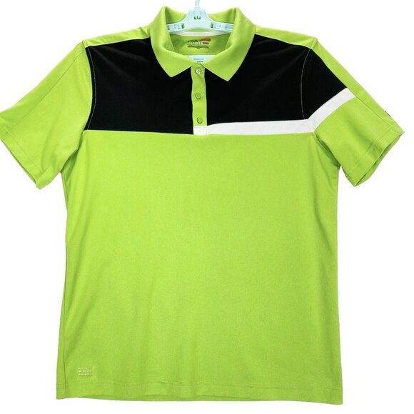 Fila Sport Mens Golf Polo Shirt Size Large Colorblock Green Black Short Sleeve - Picture 1 of 9